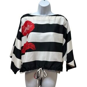 Vintage Alex Coleman California Hawaiian Floral Cropped Silk Oversized Top L